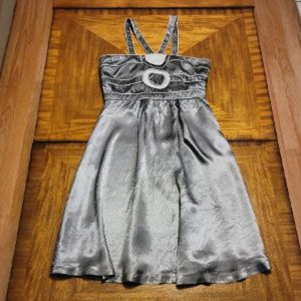 BCBG Silver Satin Dress